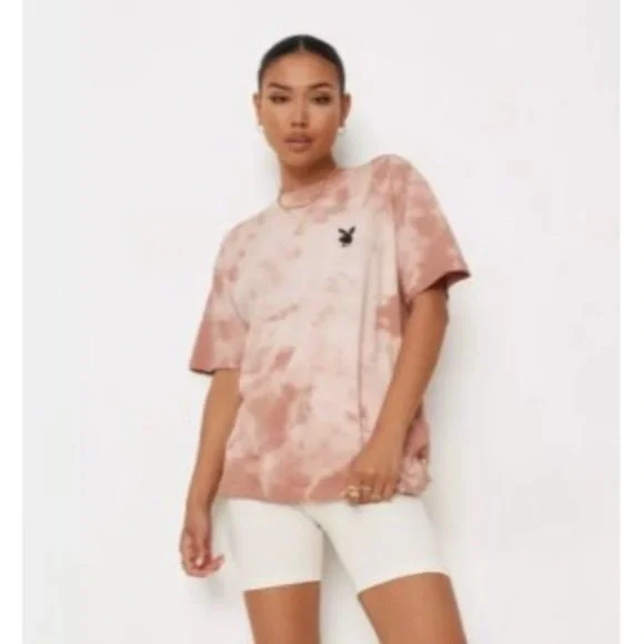 PLAYBOY TIE DYE OVERSIZED T-SHIRT STONE - Picture 1 of 4